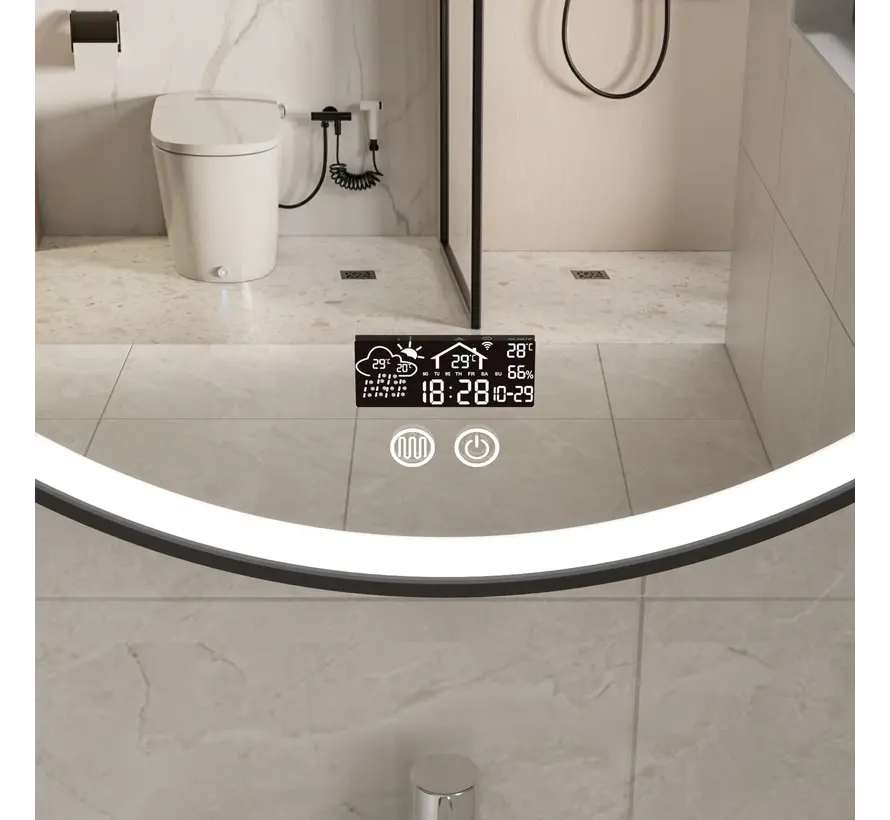 Smart spiegel rond 60 cm zwart frame met led verlichting, anti-condens en wifi