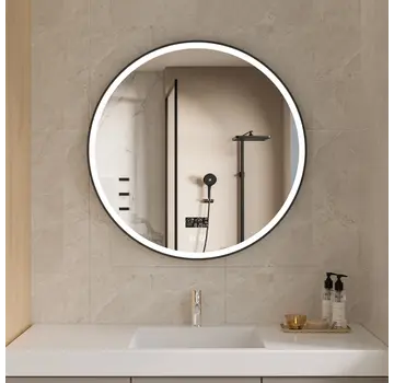 Bella Mirror Smart spiegel rond 80cm zwart frame met led verlichting, anti-condens en wifi