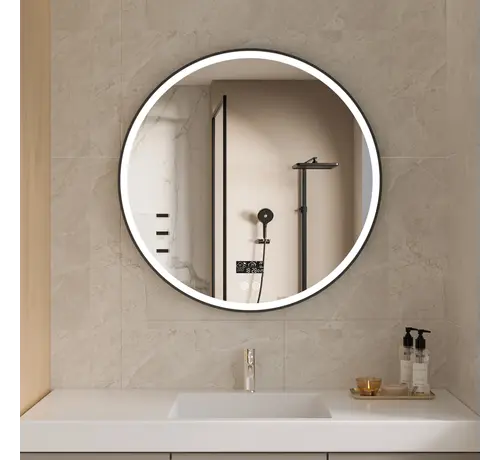 Bella Mirror Smart spiegel rond 80cm zwart frame met led verlichting, anti-condens en wifi