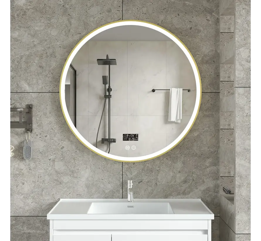 Smart spiegel rond 80cm gouden frame met led verlichting, anti-condens en wifi