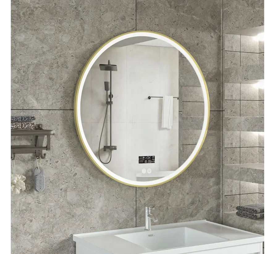 Smart spiegel rond 80cm gouden frame met led verlichting, anti-condens en wifi