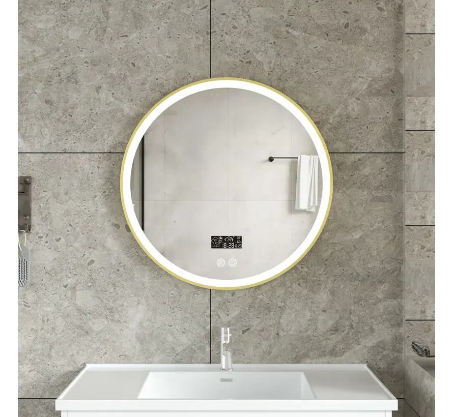 Smart spiegel rond 80cm gouden frame met led verlichting, anti-condens en wifi