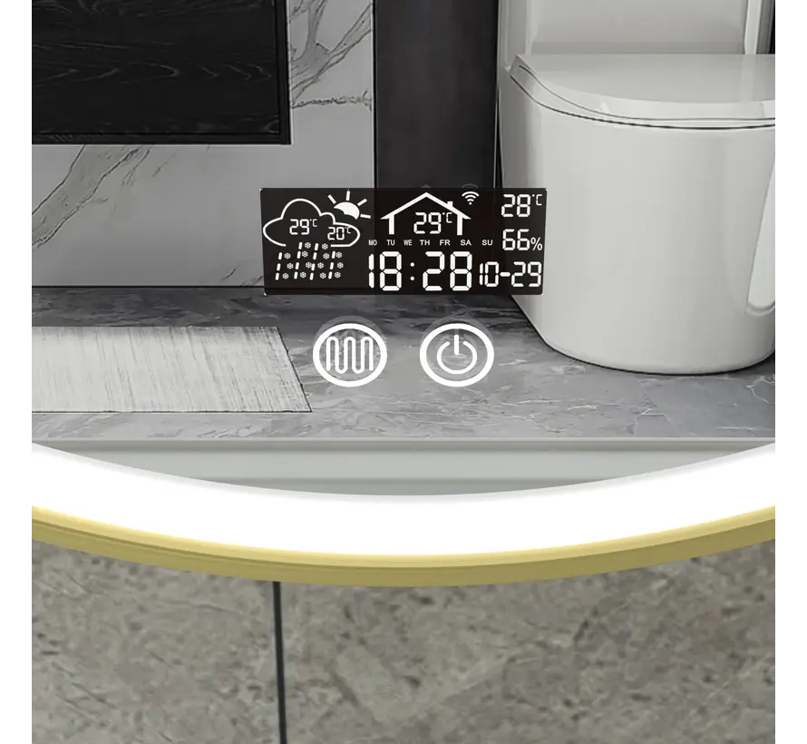Smart spiegel rond 80cm gouden frame met led verlichting, anti-condens en wifi