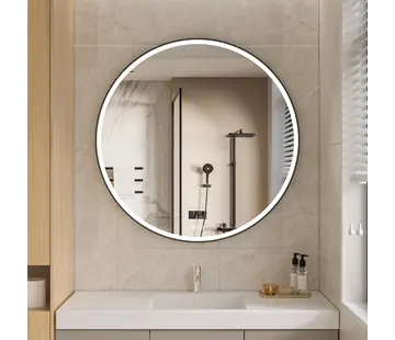 Bella Mirror Smart spiegel rond 100cm zwart frame met led verlichting, anti-condens en wifi