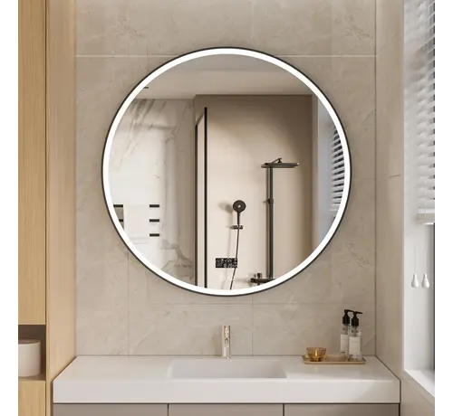 Bella Mirror Smart spiegel rond 100cm zwart frame met led verlichting, anti-condens en wifi
