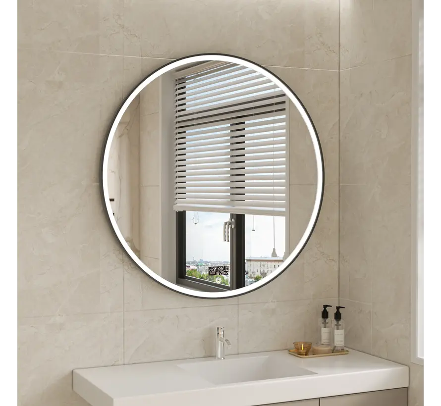 Smart spiegel rond 100cm zwart frame met led verlichting, anti-condens en wifi