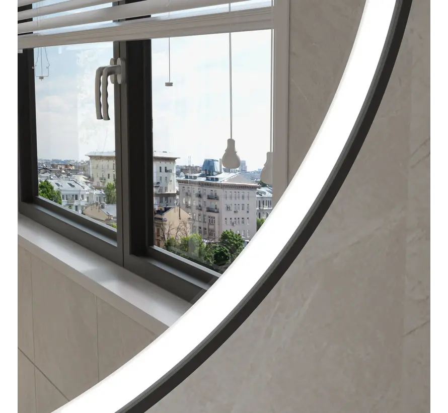 Smart spiegel rond 100cm zwart frame met led verlichting, anti-condens en wifi