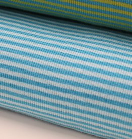 boordstof rib 3mm gestreept lichtblauw/turquoise 45cm tubular