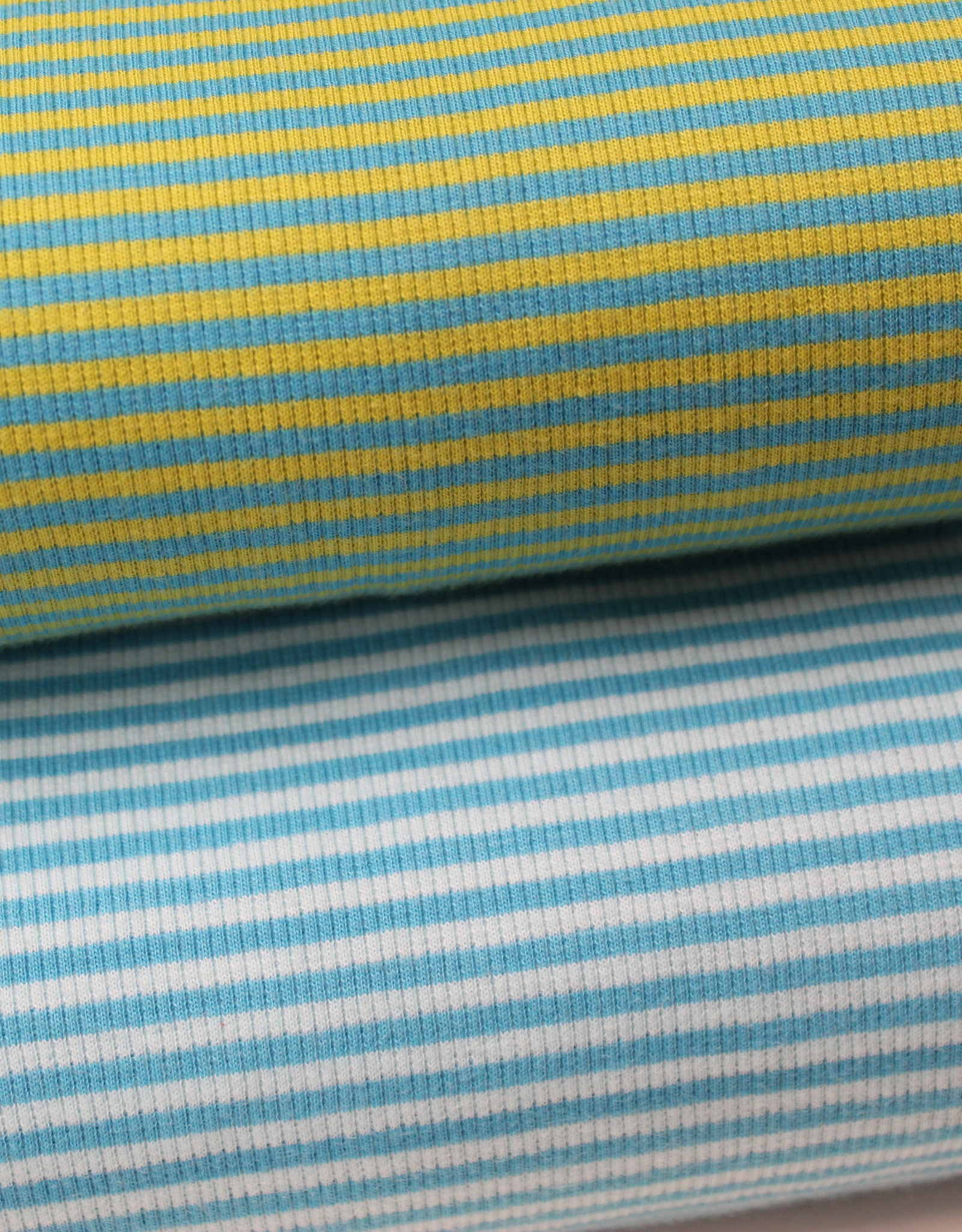 boordstof rib 3mm gestreept lichtblauw/turquoise 45cm tubular
