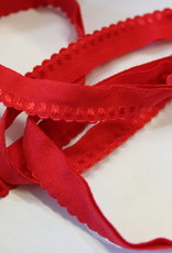 Lingerie elastiek  vouwtresse met kantje 10mm rood