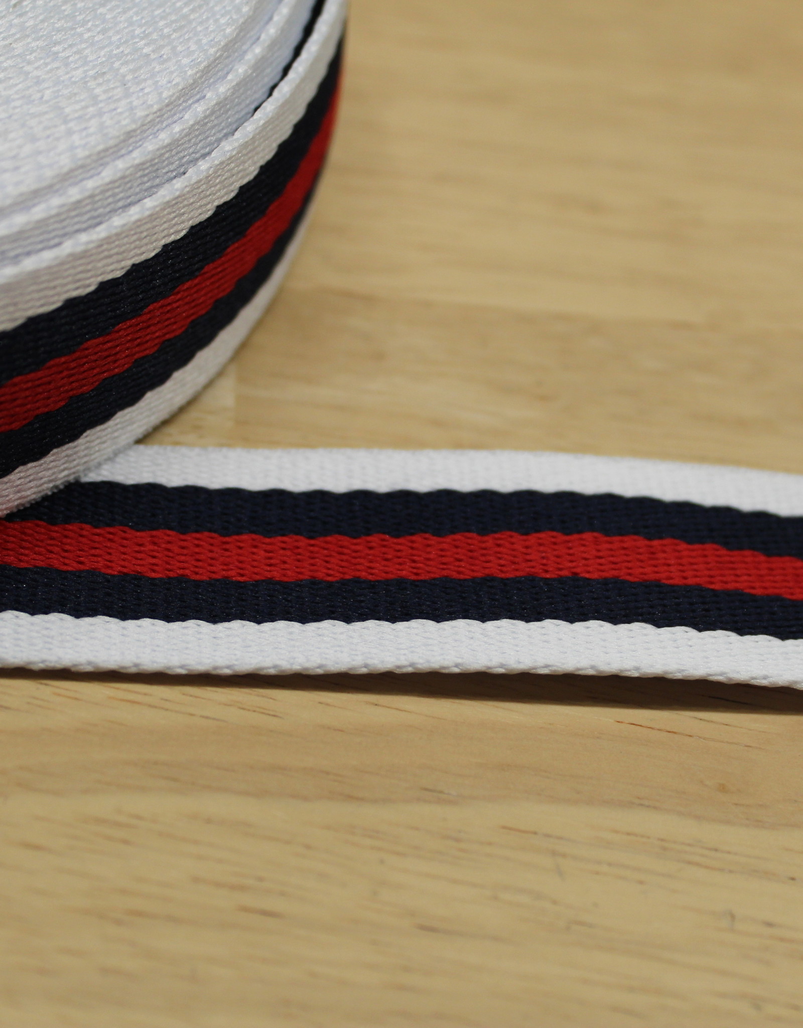 Tassenband gestreept  wit/navy/rood 30mm