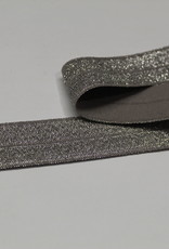 Elastisch biais - lint met vouwlijn zilver glitter grijs 19mm