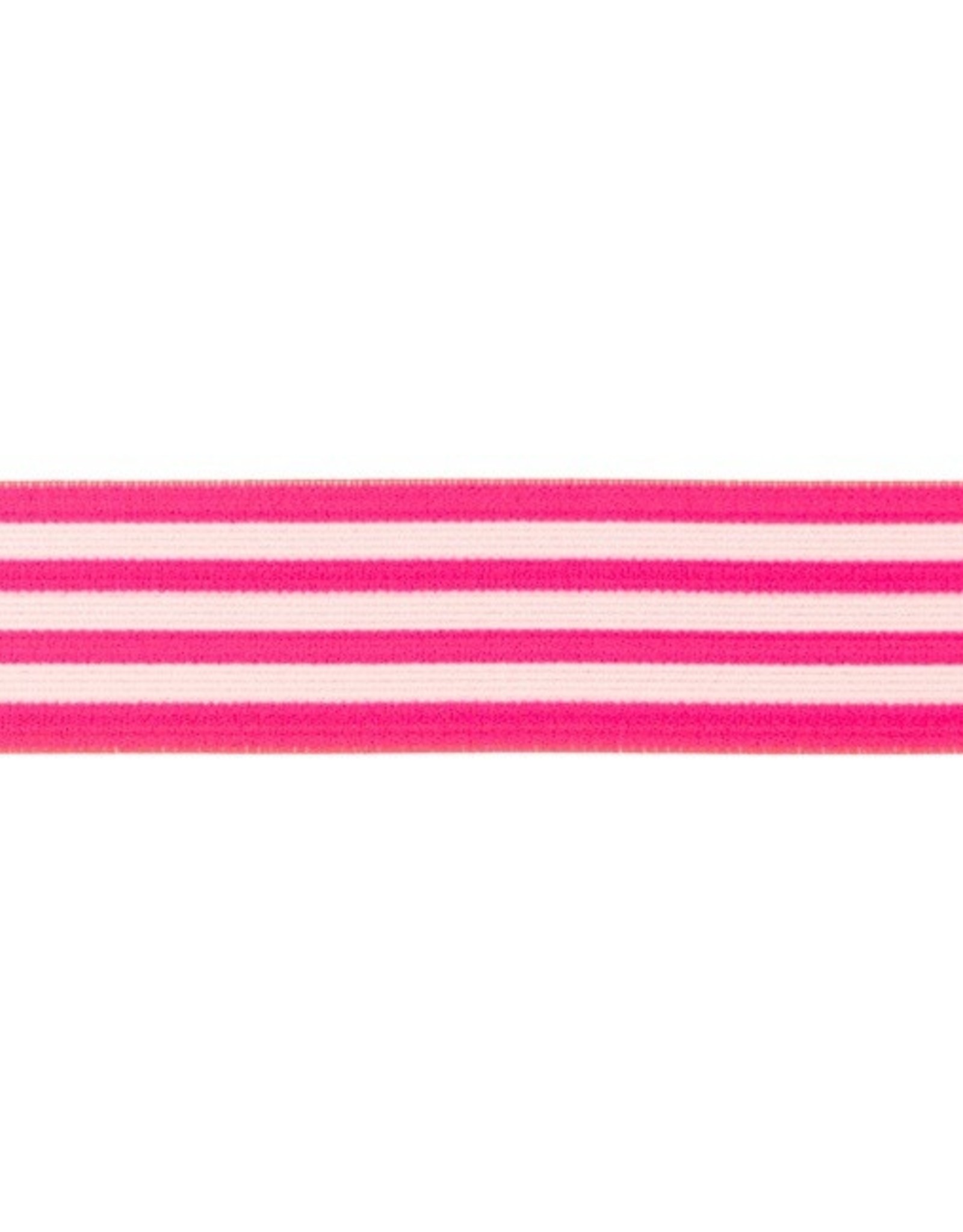 Elastiek gestreept neon flue roze-wit 40mm