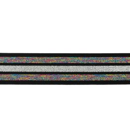 Elastiek lurex multicolor glitter regenboog-zilver 40mm