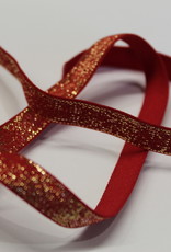 Elastisch lint 10mm rood met gouden glitters