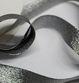 Biais metallic glitter 18mm op rol zwart zilver