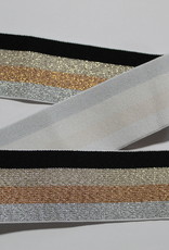 Elastiek zwart goud zilver gestreept glitters 40mm