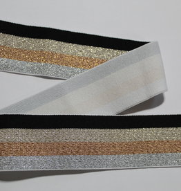 Elastiek zwart goud zilver gestreept glitters 40mm