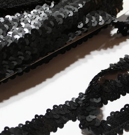 Elastische paillettenband 12mm tot 25mm mat zwart