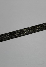 Dubbelzijdig satijnlint 10mm zwart met gouden lurex