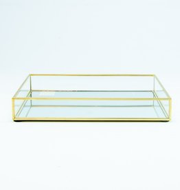Dienblad rechthoekig in glas small 25x19x3.5cm goud