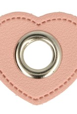 Nestelring zilver met roze leder 8mm - hartjesvorm
