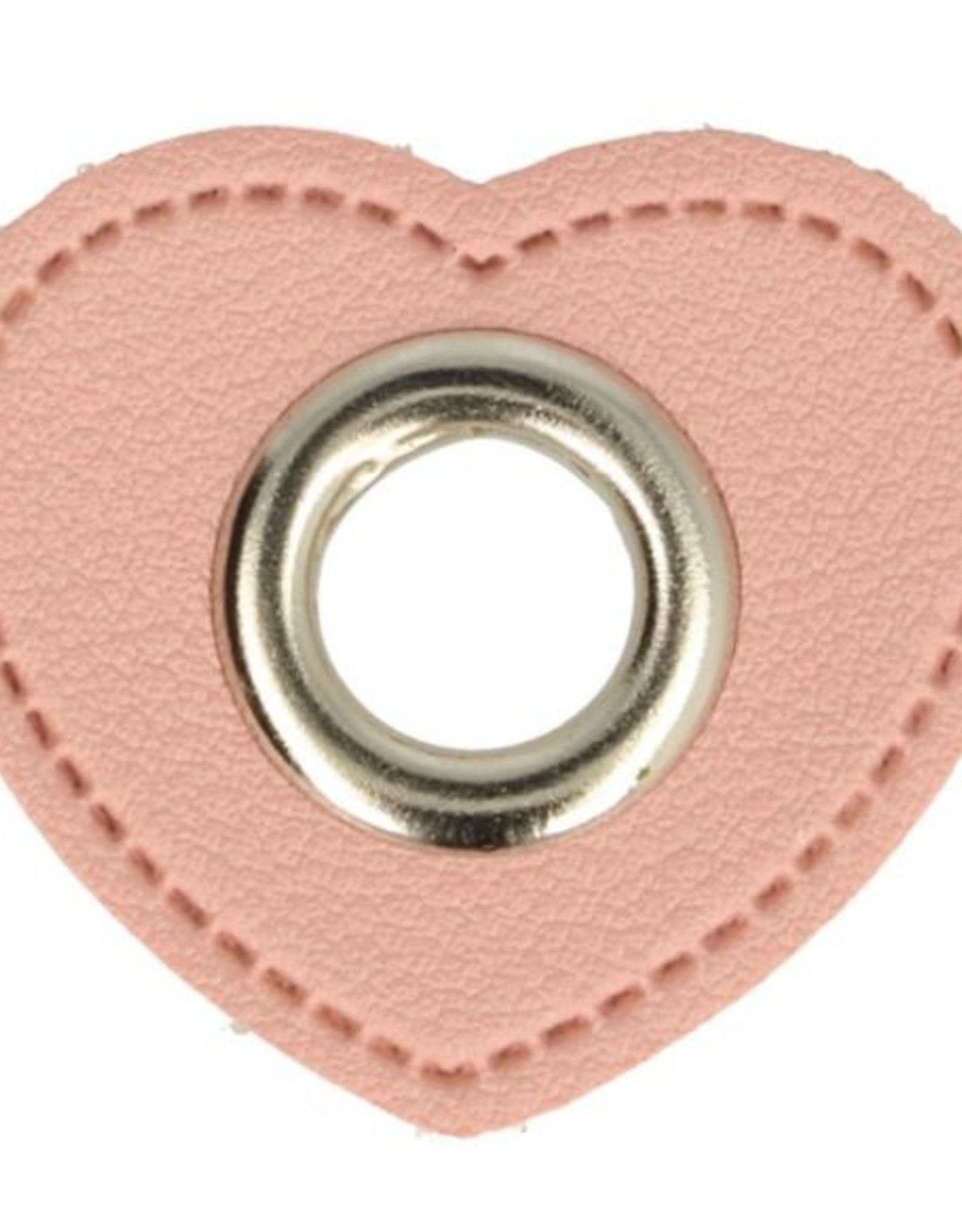 Nestelring zilver met roze leder 8mm - hartjesvorm