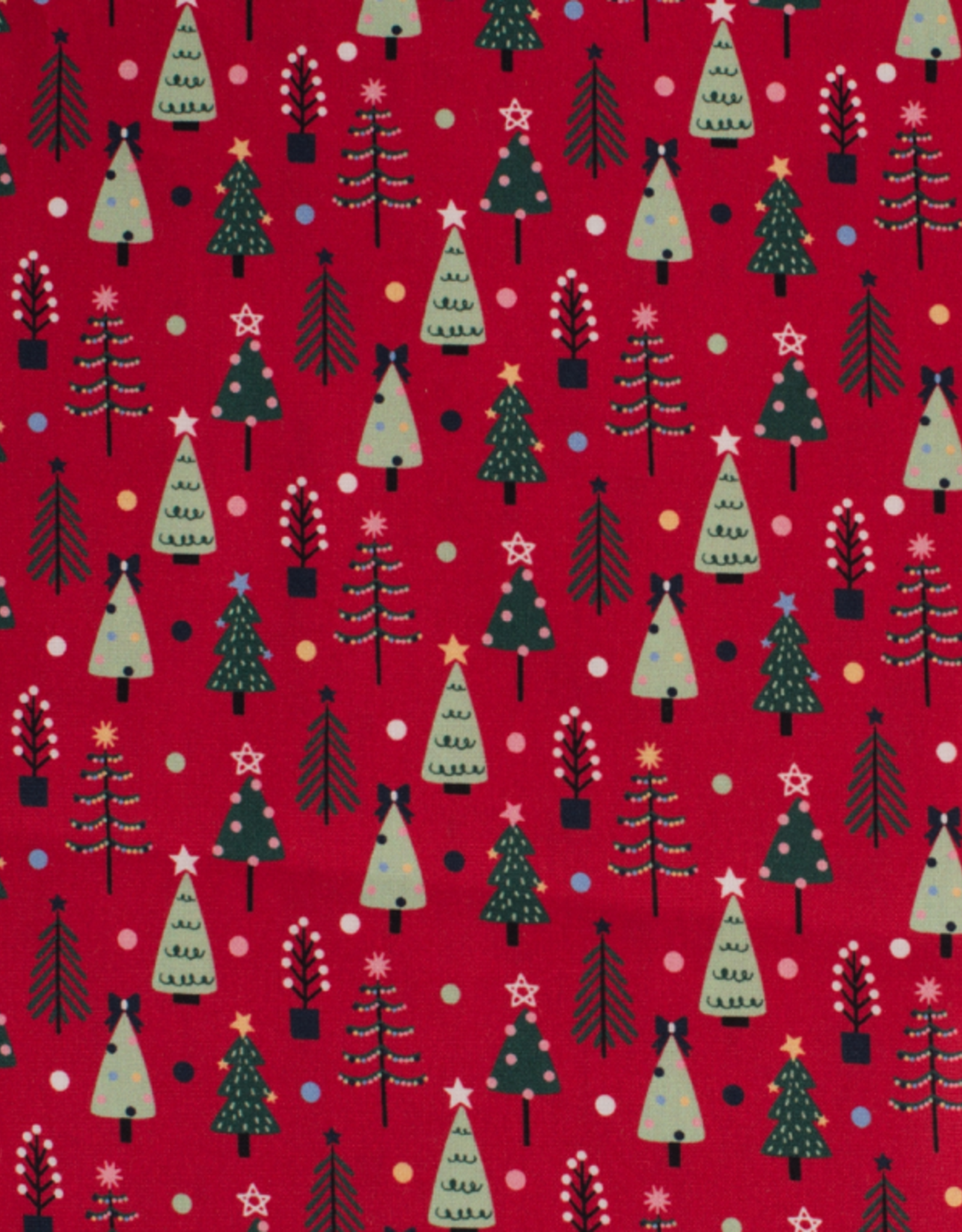 Katoen Popline Kerstbomen  - rood