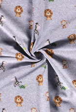 Softshell digitaal bedrukt safari dieren grijs mélange Softshell digitaal bedrukt safari dieren grijs mélange