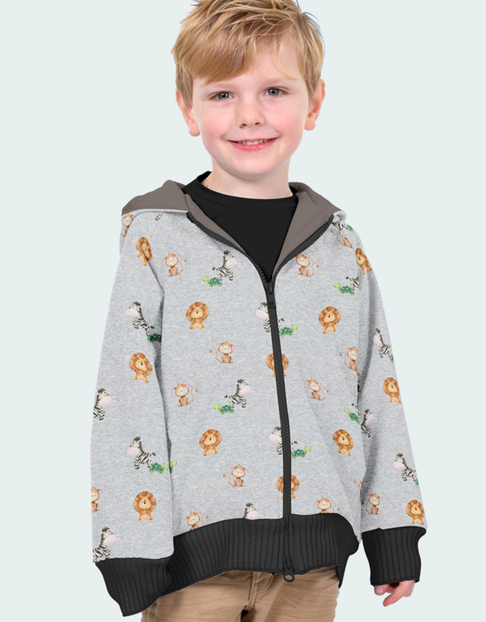 Softshell digitaal bedrukt safari dieren grijs mélange