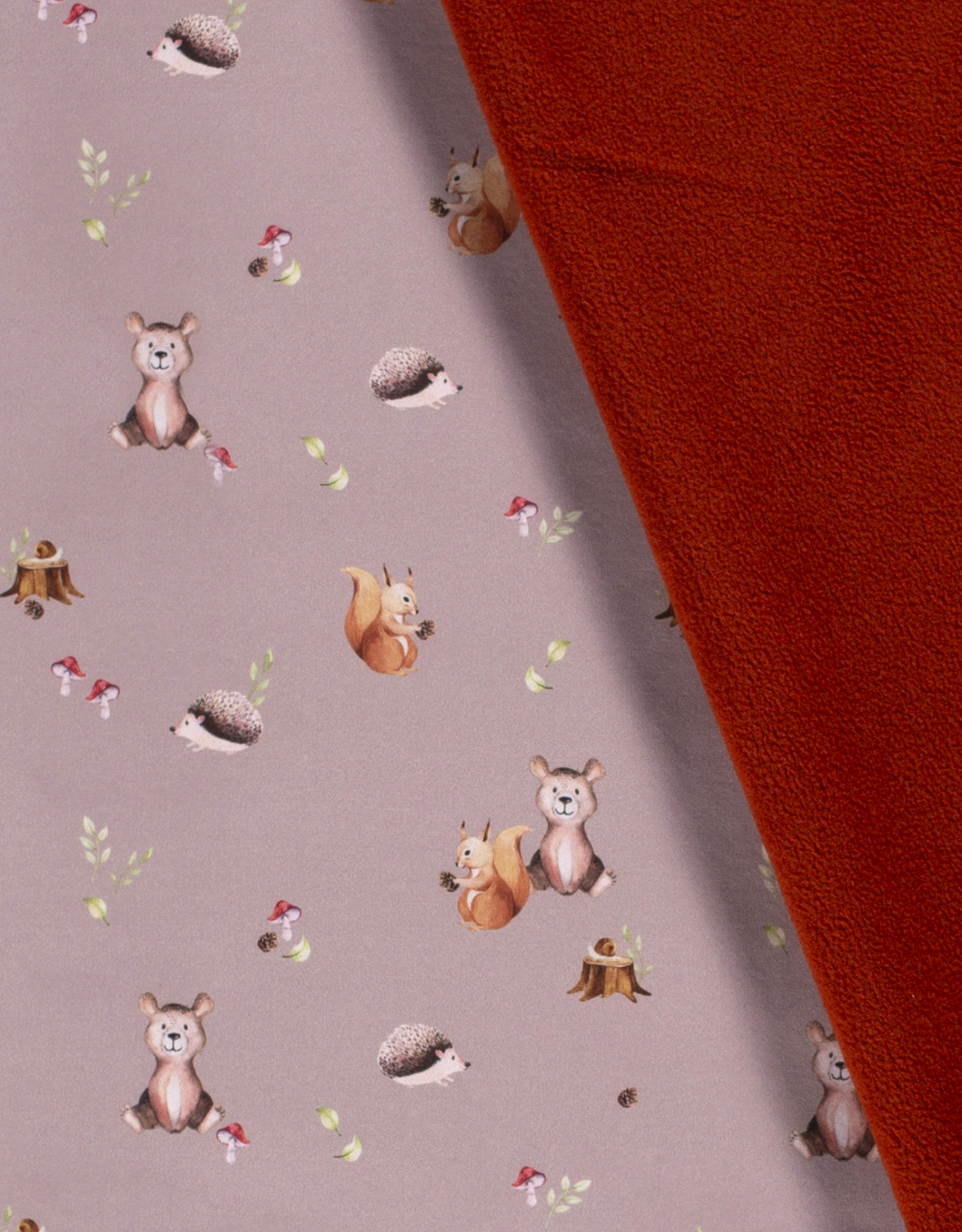 Softshell digitaal bedrukt bos diertjes roest