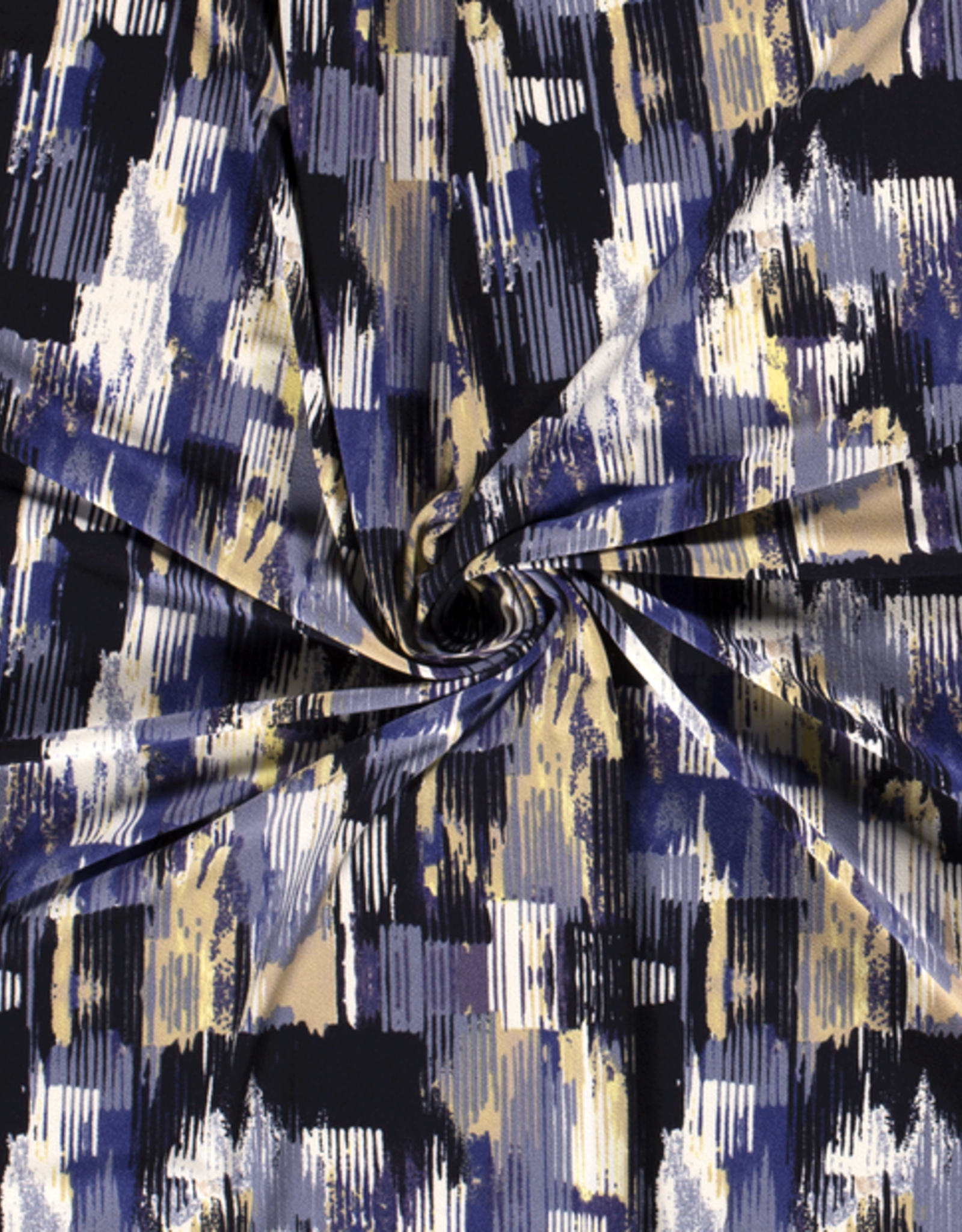 Stoffenschuur selectie Coupon 65X150 Crepe jersey abstract geblokt blauw