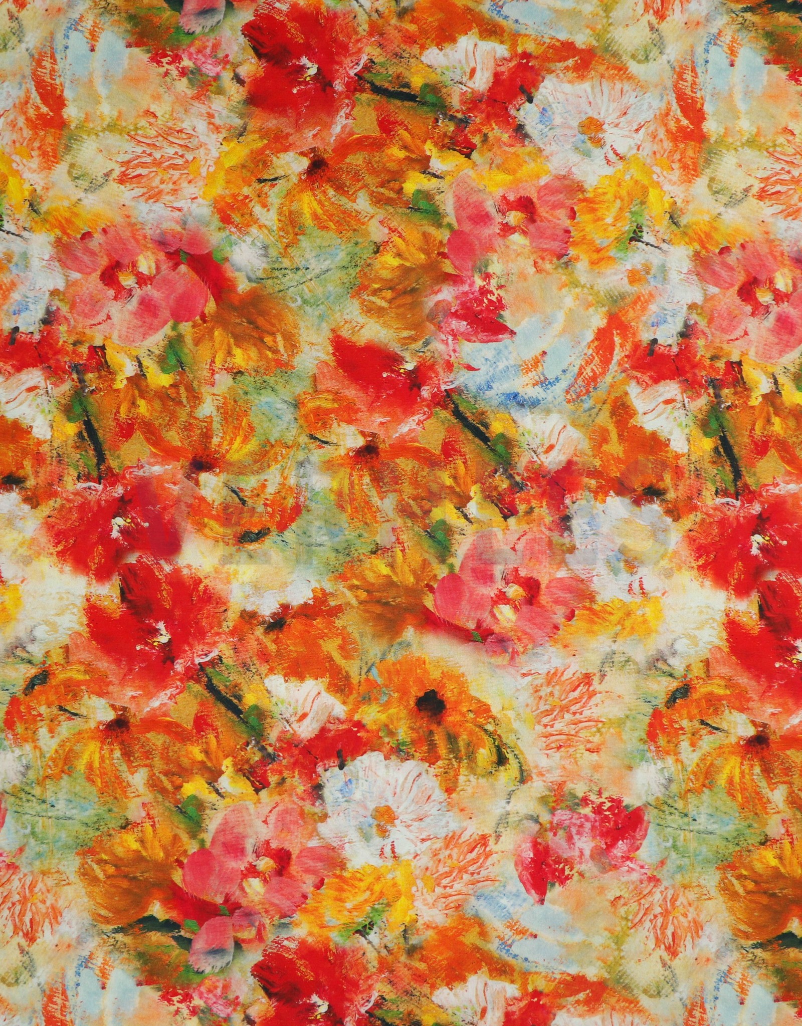 Poppy Viscose kleurrijke  print bloem  oranje - rood