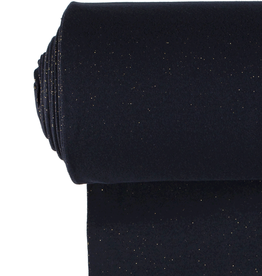 Glitterboordstof vlak lurex goud navy rondgebreid 35cm