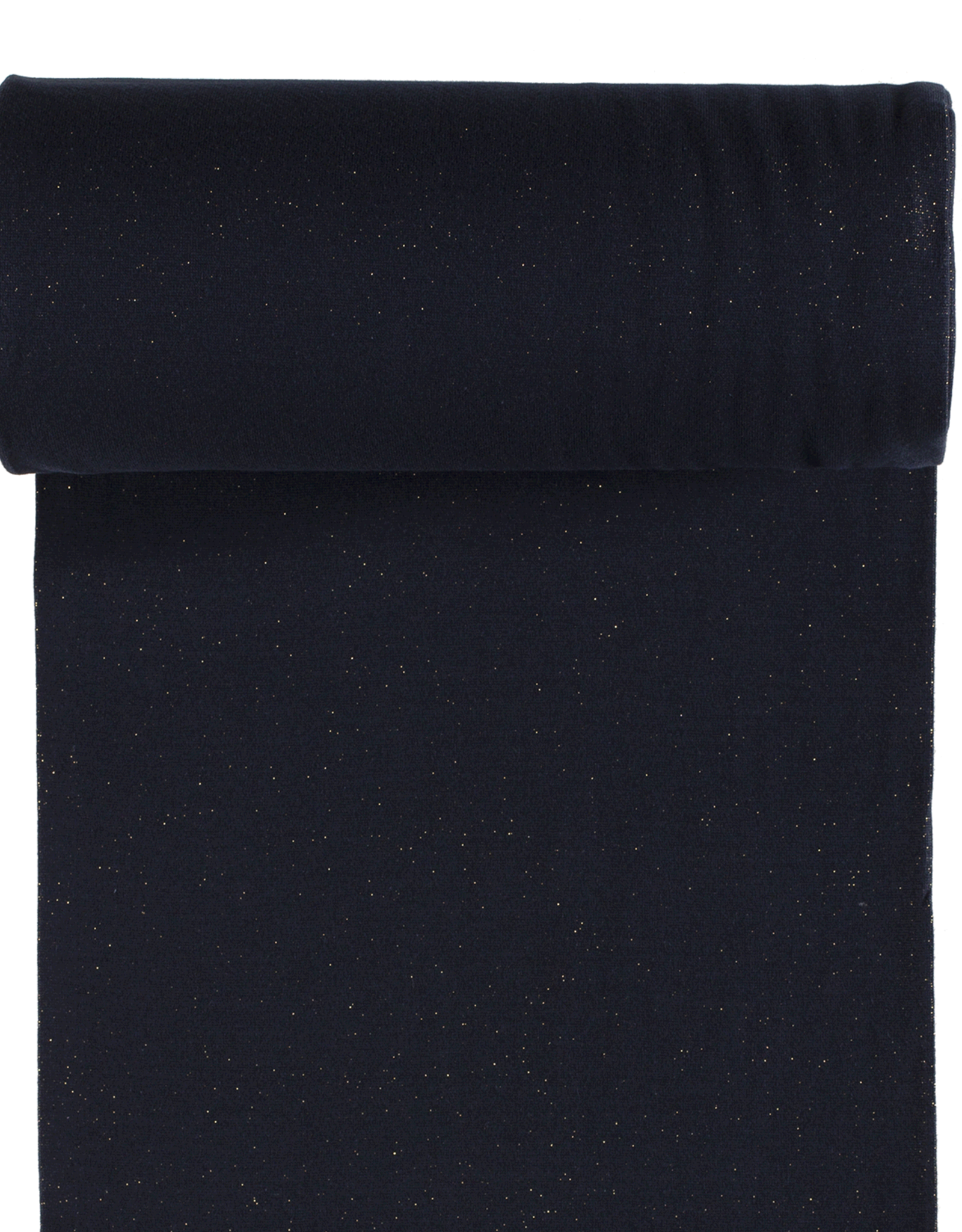 Glitterboordstof vlak lurex goud navy rondgebreid 35cm