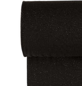 Glitterboordstof vlak lurex zilver zwart rondgebreid 35cm