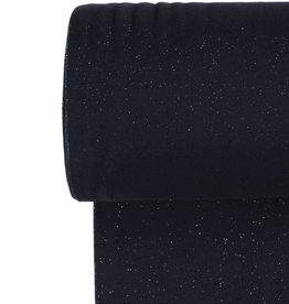 Glitterboordstof vlak lurex zilver navy rondgebreid 35cm