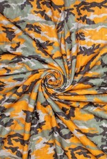 Stoffenschuur selectie Gebreide jacquard camouflage neon oranje
