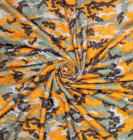 Stoffenschuur selectie Gebreide jacquard camouflage neon oranje