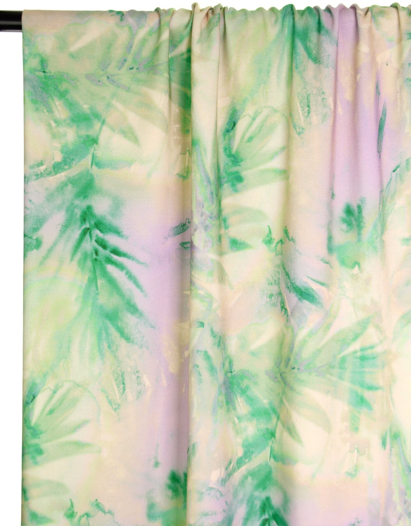 Tropische tie dye viscose in lila en groen