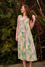 Tropische tie dye viscose in lila en groen