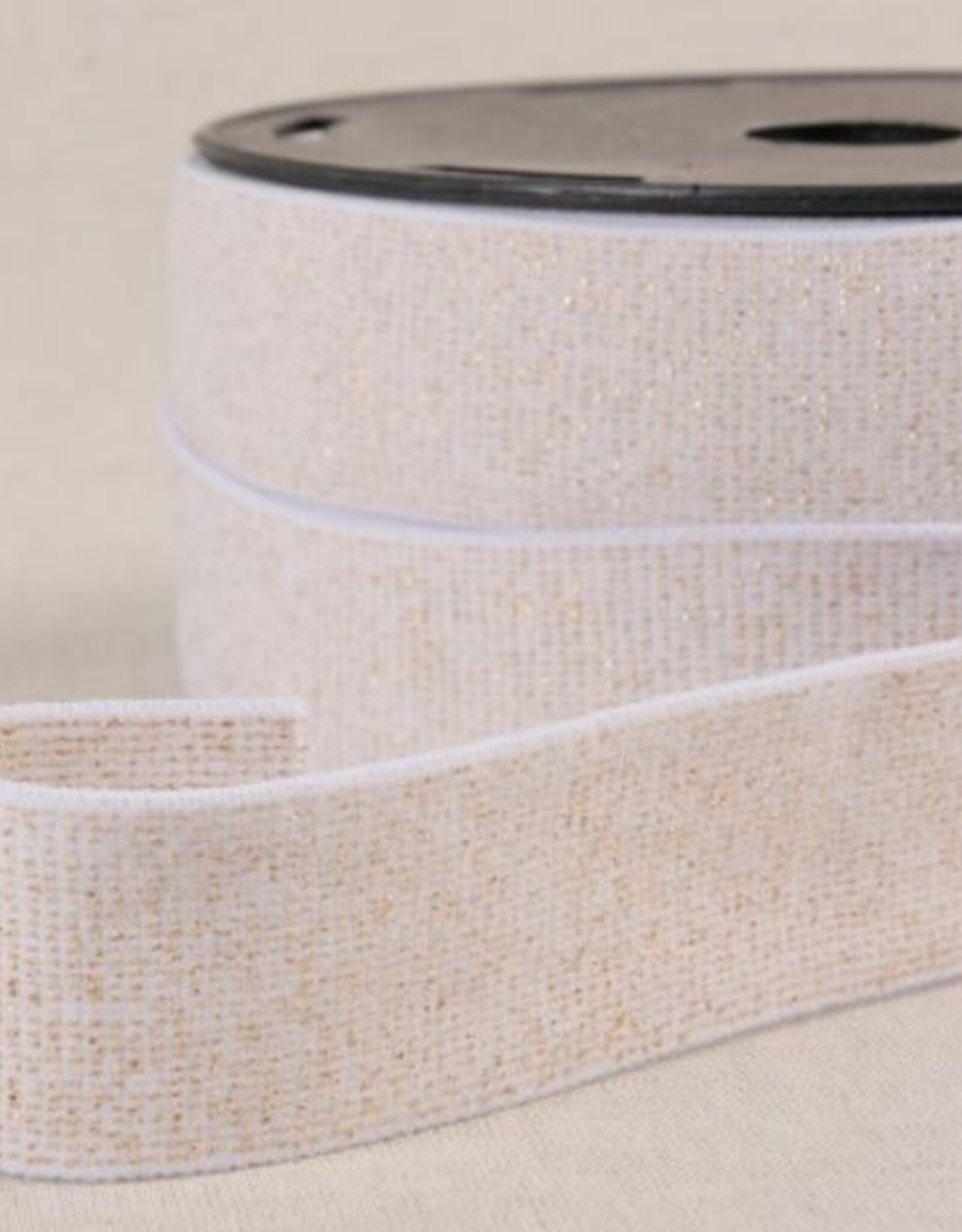 Glitterelastiek wit met goud lurex 32mm