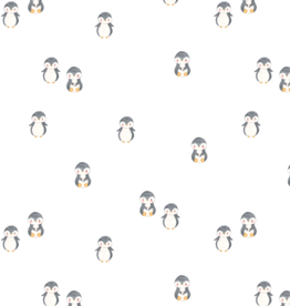 Katoenjersey wit met kleine pinquins