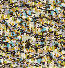 Stoffenschuur selectie Chiffon fake-plissée abstracte print met lurex gebroken wit