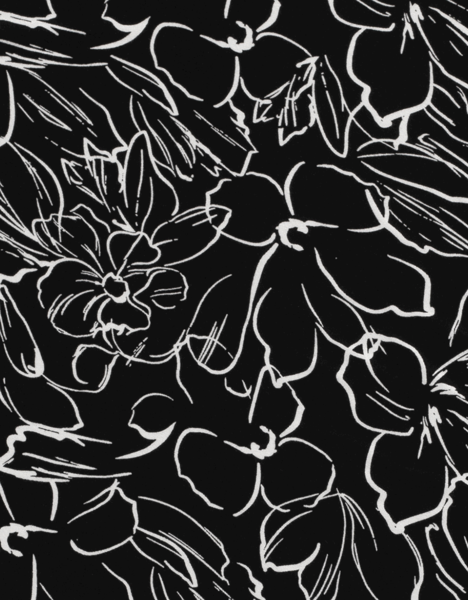 Stoffenschuur selectie Viscosejersey vortex two-tone grote lijnbloemen zwart