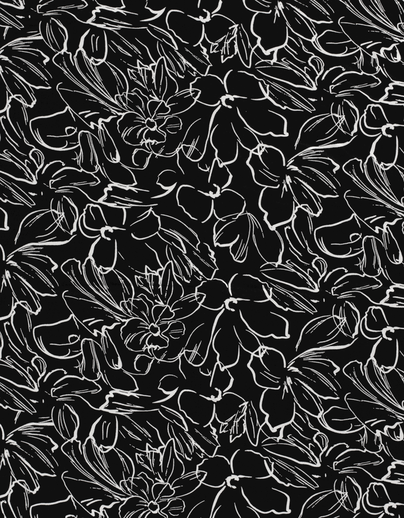 Stoffenschuur selectie Viscosejersey vortex two-tone grote lijnbloemen zwart