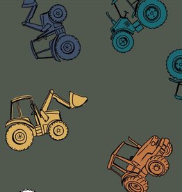 Stoffenschuur selectie Jersey print tractors army groen