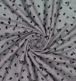 Viscose flock print kleine bloem zwart