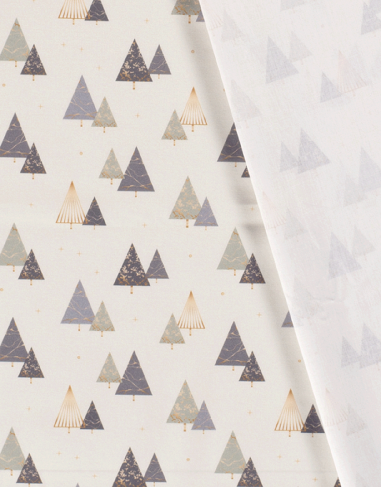 Katoen Popline kerstboom in marmer offwhite