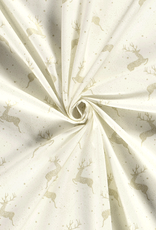 Katoen Popline Foil  gouden hertjes offwhite